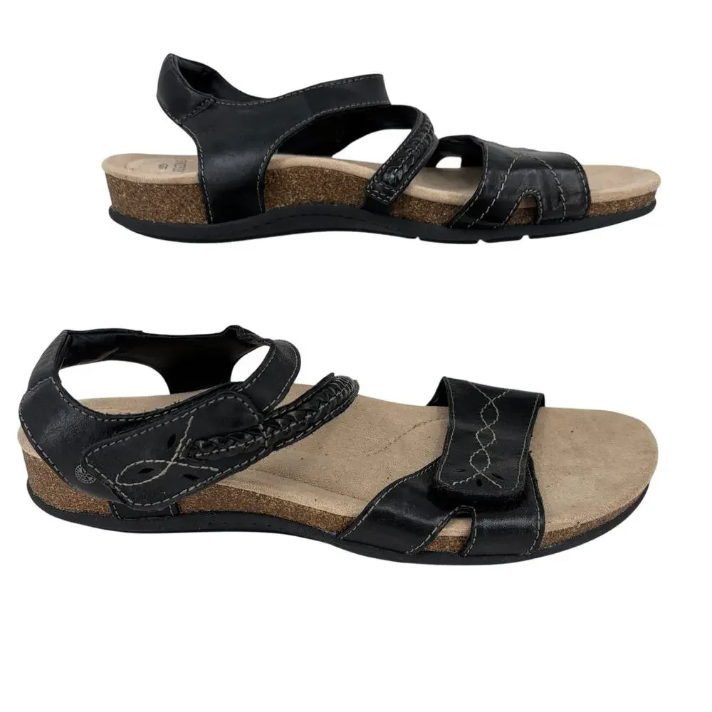 Earth Origins Bosk Bria Sandals Size 10 Black Leather Ankle Strap‎ Adjustable